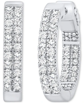 Diamond Double-Row Small Hoop Earrings (1 ct. t.w.) in 10k White Gold, 0.7"