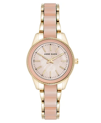 Anne Klein Women's Quartz Light Pearlescent Acetate and Gold-Tone Metal Alloy Link Bracelet Watch