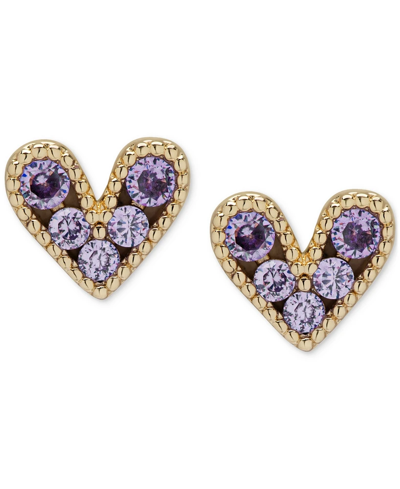 Amethyst Bead Frame Heart Stud Earrings (5/8 ct. t.w.) in 14k Gold-Plated Sterling Silver