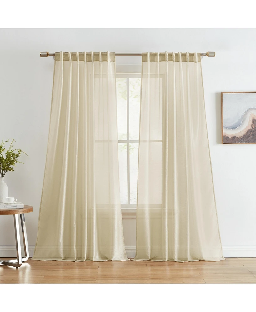 Hlc.me Lauren Semi Sheer Light Filtering Transparent Pocket Top & Back Tab Lightweight Window Curtains Drapery Panels Bedroom & Living Room