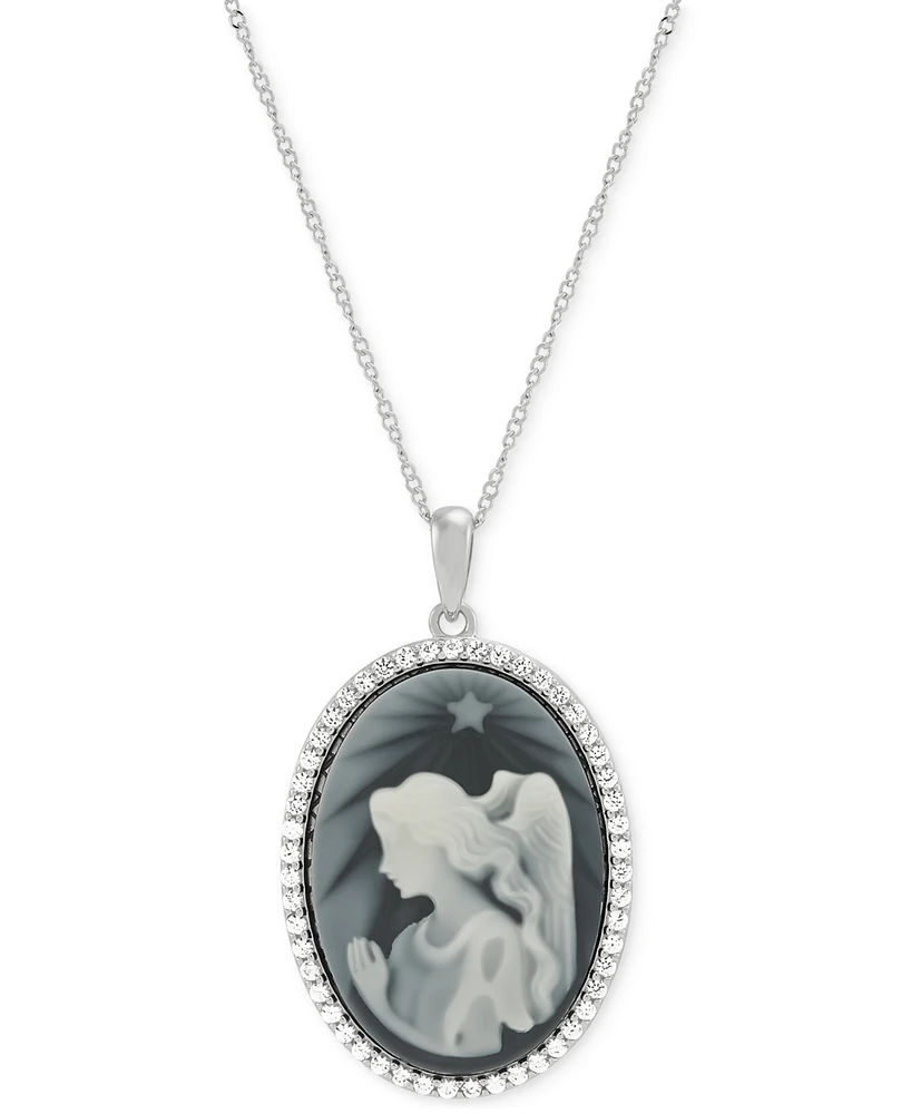 Shining Star Angel Cameo & Created White Sapphire (5/8 ct. t.w.) Pendant Necklace in Sterling Silver, 18" + 2" extender