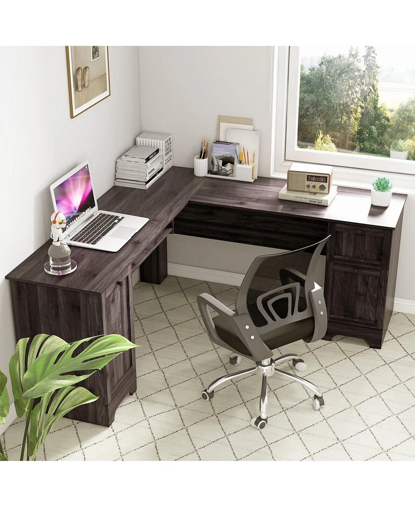 Gouun L-Shaped Office Desk with Storage Drawers and Keyboard Tray