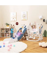 Kuyotq 4-in-1 Kids Slide and Swing Set with Basketball Hoop