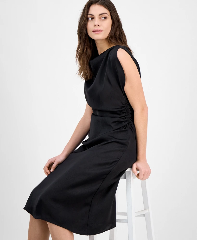 julia jordan Women's Sleeveless Ruched-Side Cowl-Neck Dress