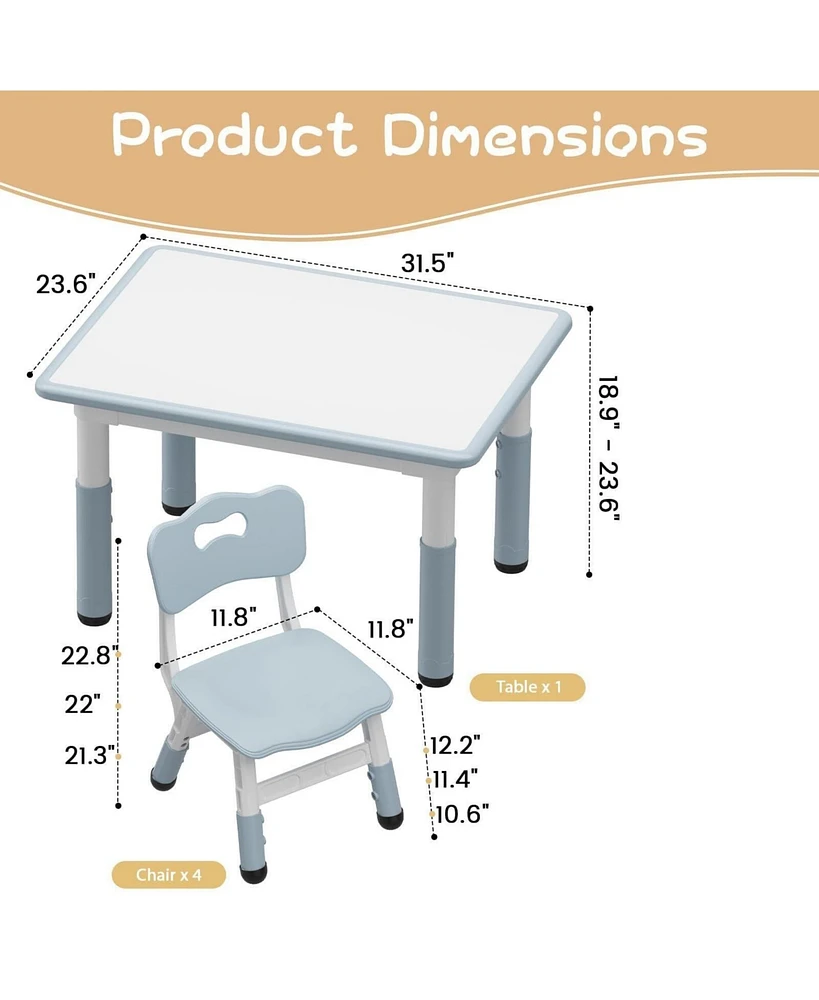 gaomon Adjustable Kids Table & 4 Ergonomic Chairs Set