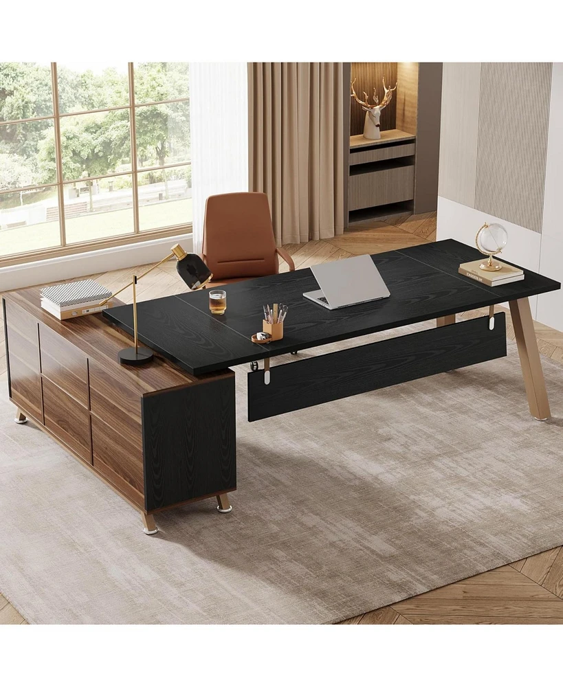 Tribesigns 71-Inch Executive Desk, L-Shaped Desk with 55-Inch Cabinet, Large Office Storage Shelves, Modern Computer for Home