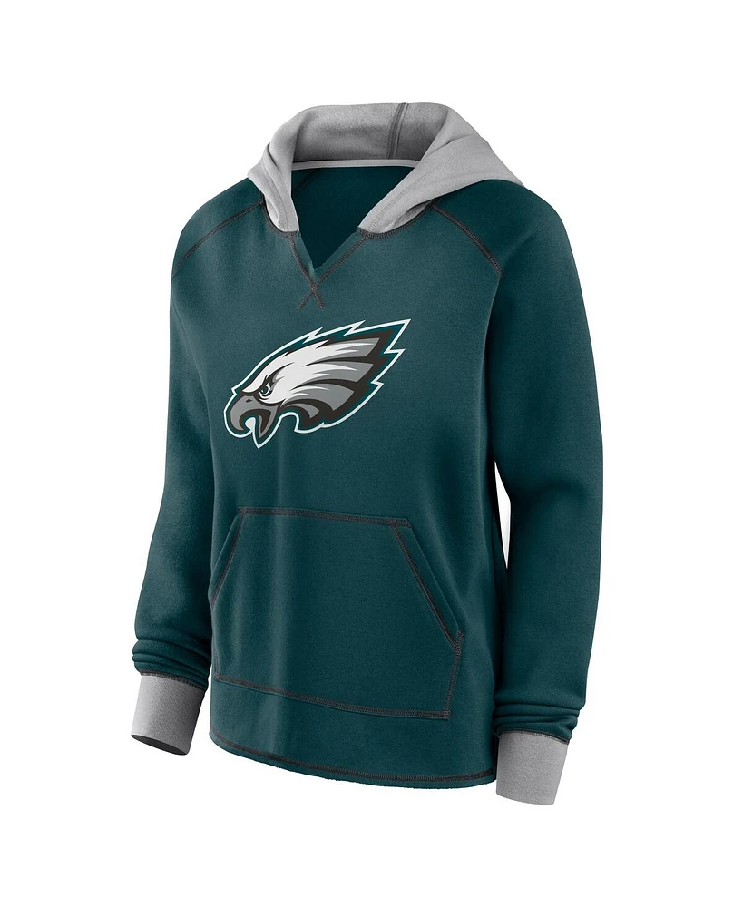 Logo Athletic Women's Midnight Green Philadelphia Eagles Boom Fleece Pullover V-Neck Hoodie
