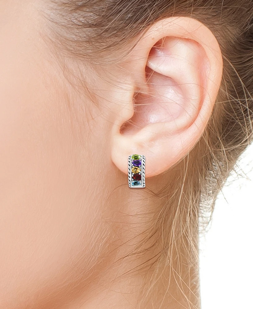 Effy Multi-Gemstone Small Huggie Hoop Earrings (1-7/8 ct. t.w.) in Sterling Silver