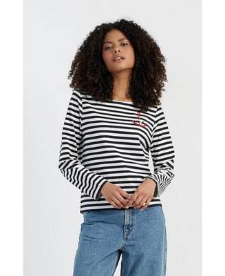 Chinti & Parker Women's Navy Cotton Stripe Snoopy T-Shirt