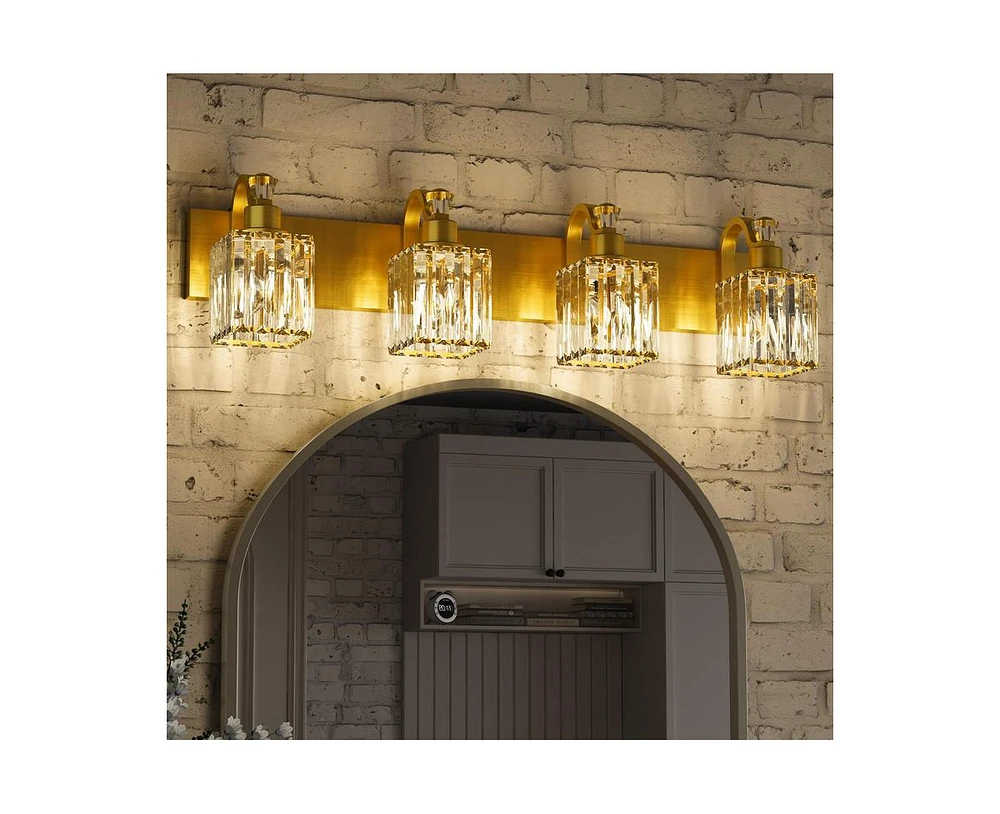 gaomon Modern Crystal Bathroom Vanity Lights Gold Bathroom Light Fixtures Crystal Vanity Shower Lights Over Mirror, Mirror Glass Crystal Bathroom Vani