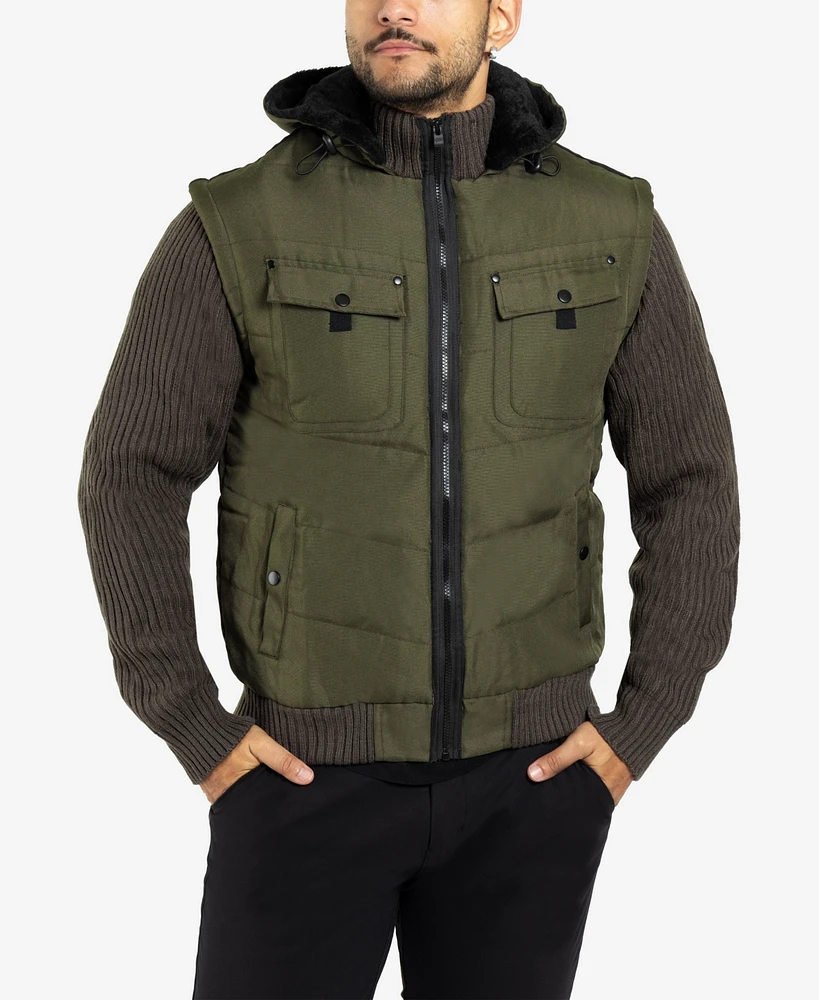 X-Ray Men's Canvas Flap Pocket Full Zip Sweater Jacket with Sherpa Hood
