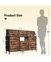 TrailBlaze Dresser for Bedroom with Power Outlets and Led Lights, 55" W Dresser with 14 Drawers Dresser Fabric Dressers & Chests of Drawers with