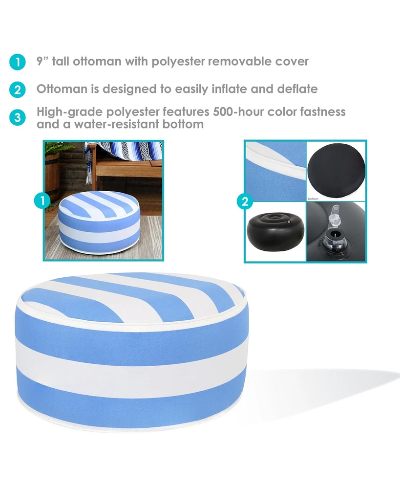 Outdoor All-Weather, Water-Resistant Inflatable Blow-Up Ottoman Pouf - Beach-Bound Stripe