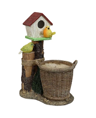 Polyresin Bird House Planter Statue with Solar Led Lighted Birds - 17.25"