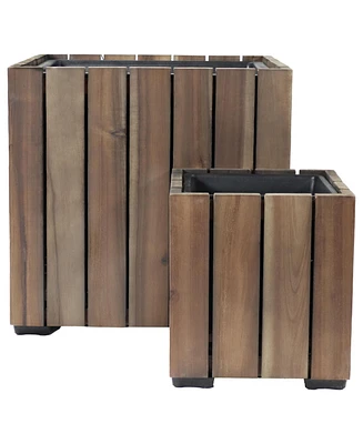 Indoor/Outdoor Square Acacia Wood Planter Box with Vertical Planks - 2pk
