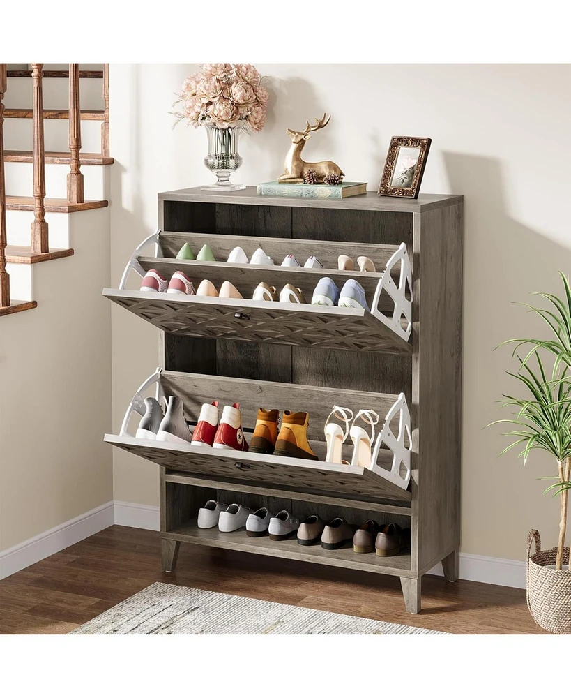 Tribesigns Shoe Cabinet with 2 Flip Drawers, Narrow Storage Organizer for Entryway, Freestanding Wood Rack Wooden Legs Adjustab