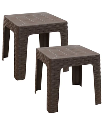 Square Patio Side Table - 16.75" Outdoor End Weather-Resistant Set of 2 Gray Grid Tabletop