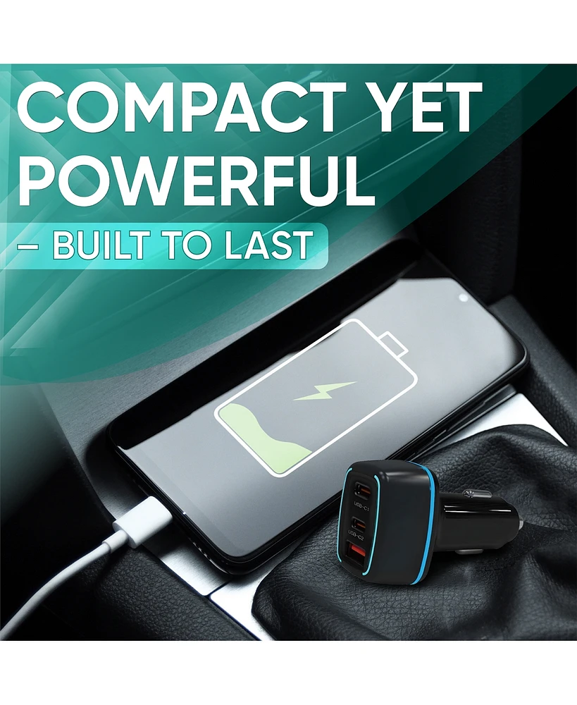 Philco Car Charger PD45W, 2 Usb-c + 1 Usb-a Fast Charging Adapter, Compact 12V/24V Vehicle Charger