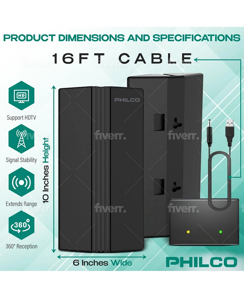 Philco Hdtv 4K Antenna with Amplifier, Indoor/Outdoor, Supports Uhf/Vhf, Free Digital Local Channels
