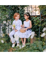 Hope & Henry Big Girls Heirloom Sleeveless Special Occasion Seersucker Party Dress with Cross Back