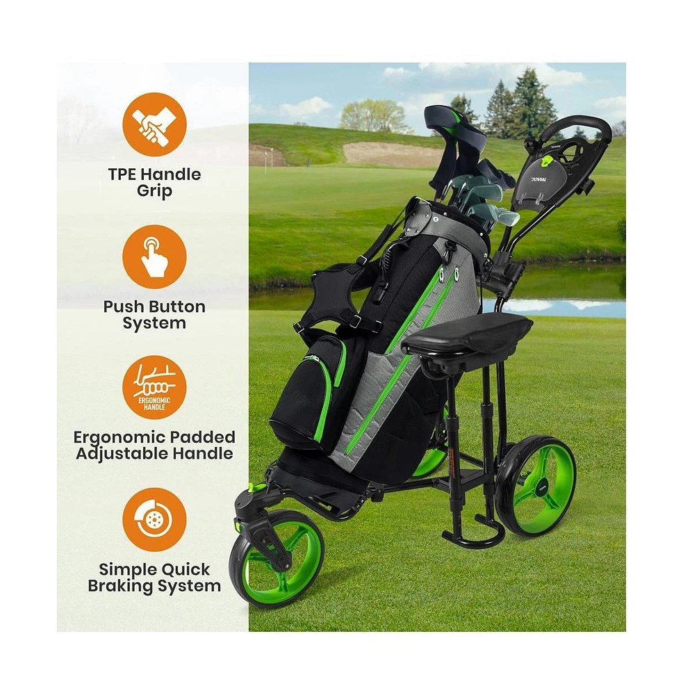 Jovial Foldable 3-Wheel Golf Push Cart with Scorecard Holder