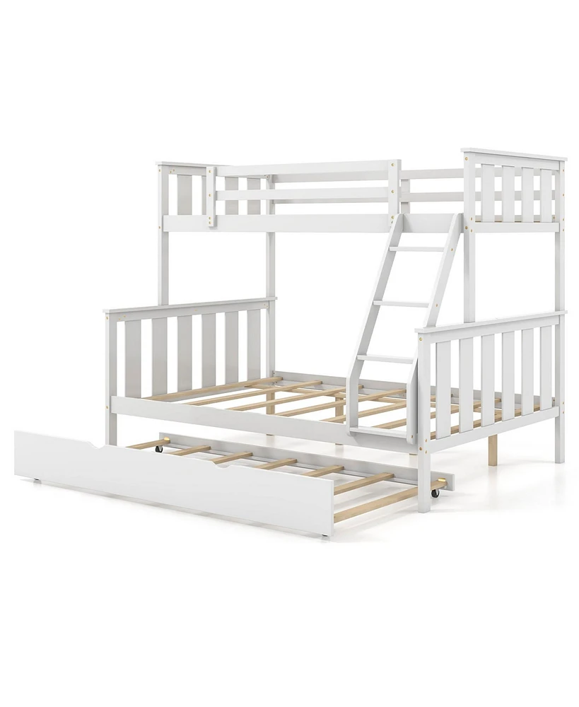 3-in-1 Twin Over Full Bunk Bed with Trundle and Built-in Ladder