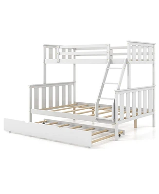 3-in-1 Twin Over Full Bunk Bed with Trundle and Built-in Ladder