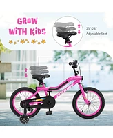 16" Led Lighted Kids Bike with Adjustable Seat Coaster Brake Training Wheels