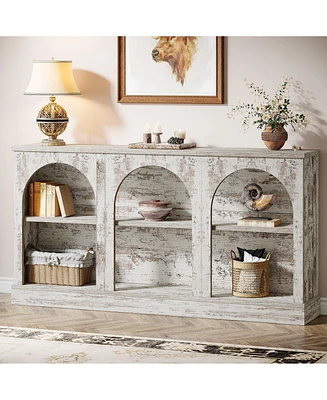 Tribesigns Farmhouse Console Table, 63-Inch Long Entryway Table with 3 Tier Storage, Wooden Rectangular Sofa Behind The Couch for Entrance, Hall