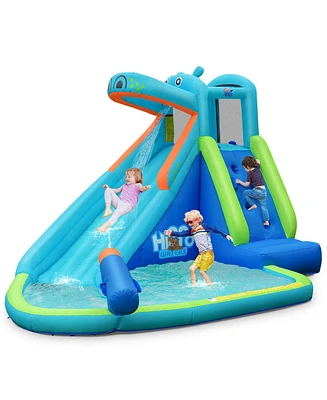 Inflatable Kids Hippo Bounce House Slide Climbing Wall Splash Pool w/ Bag