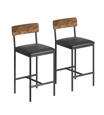 Bar Stools Set of 2, Upholstered Counter Height Bar Stools with Backrest and Footrest, Kitchen Barstools for Island, Counter Bar