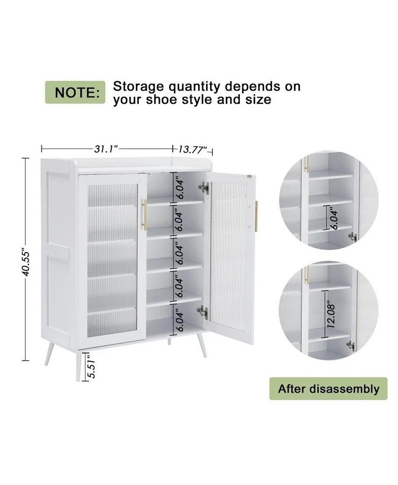 gaomon Shoe Cabinet with Glass Doors, 5-Tier Entryway Shoe Organizer Storage Rack with Large Capacity and Adjustable Shelves for Hallway, Living Room,
