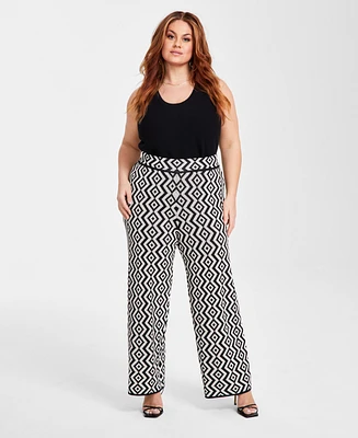 Nina Parker Plus Size Geo-Print Straight-Leg Sweater Pants