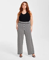 Nina Parker Plus Size Geo-Print Straight-Leg Sweater Pants