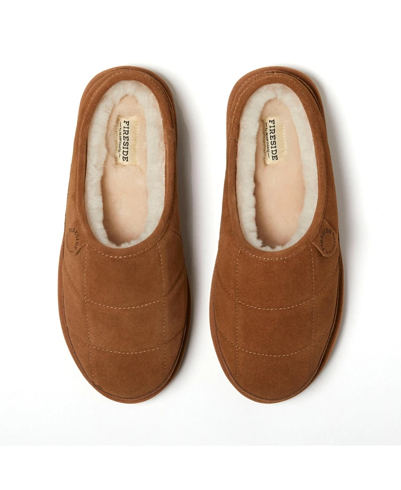 Dearfoams Men's Fireside by Grafton Quilted Genuine Shearling Clog Slipper