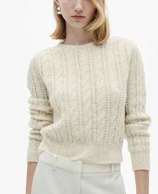 Mango Women's Openwork Details Braided Sweater