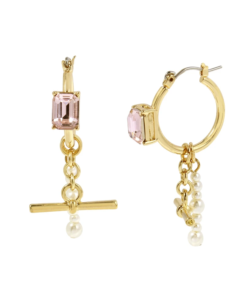 Steve Madden Punk Romance Faux Stone Cultivated Pearl Gem Hoop Earrings