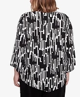 Alfred Dunner Plus Size Classic Vertical Geometric Top with Necklace