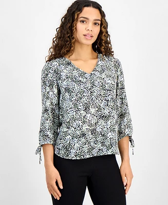 Ak Anne Klein Women's Printed V-Neck Blouse