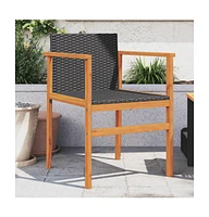 Patio Chairs 2 pcs Black Poly Rattan&Solid Wood