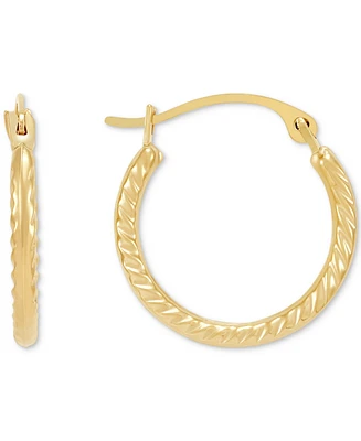 Polished Ribbed Textured Extra Small Hoop Earrings in 10k Gold, 15mm