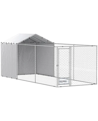 PawHut Large Outdoor Dog Kennel w/ Cover Rotating Bowls 19.7' x 7.5' x 7.5'