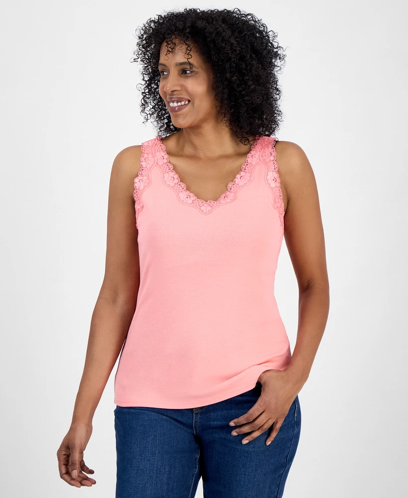 Style & Co Women's Lace-Trim Cotton Tank Top