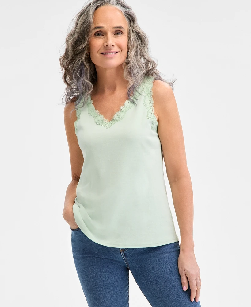 Style & Co Women's Lace-Trim Cotton Tank Top