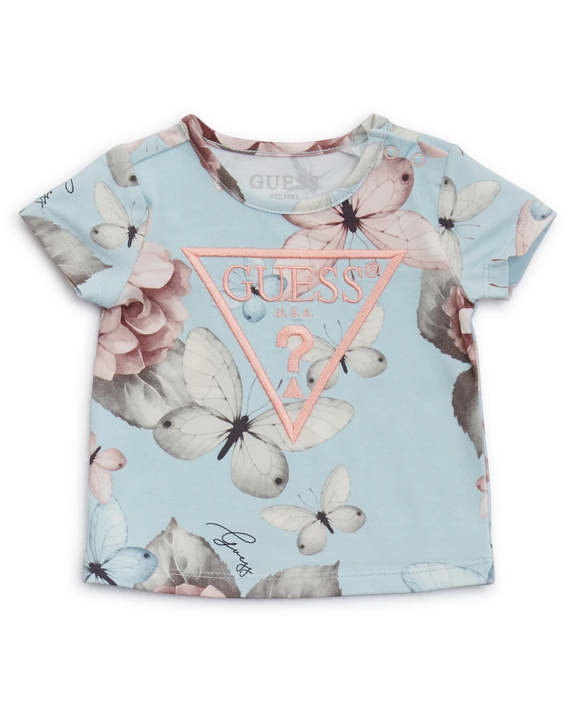Guess Baby Girl 2-Piece Stretch Jersey Printed T-Shirt and Knit Denim Skirt