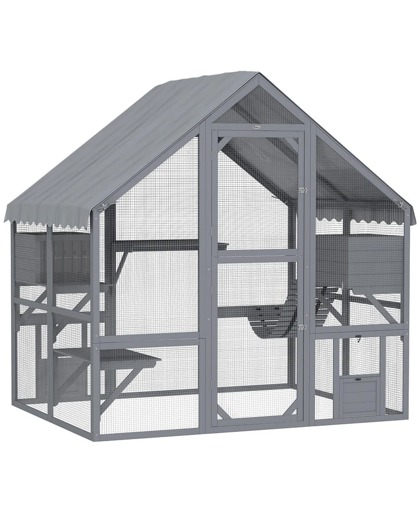 PawHut Large Catio Outdoor Cat Enclosure with Waterproof Cover