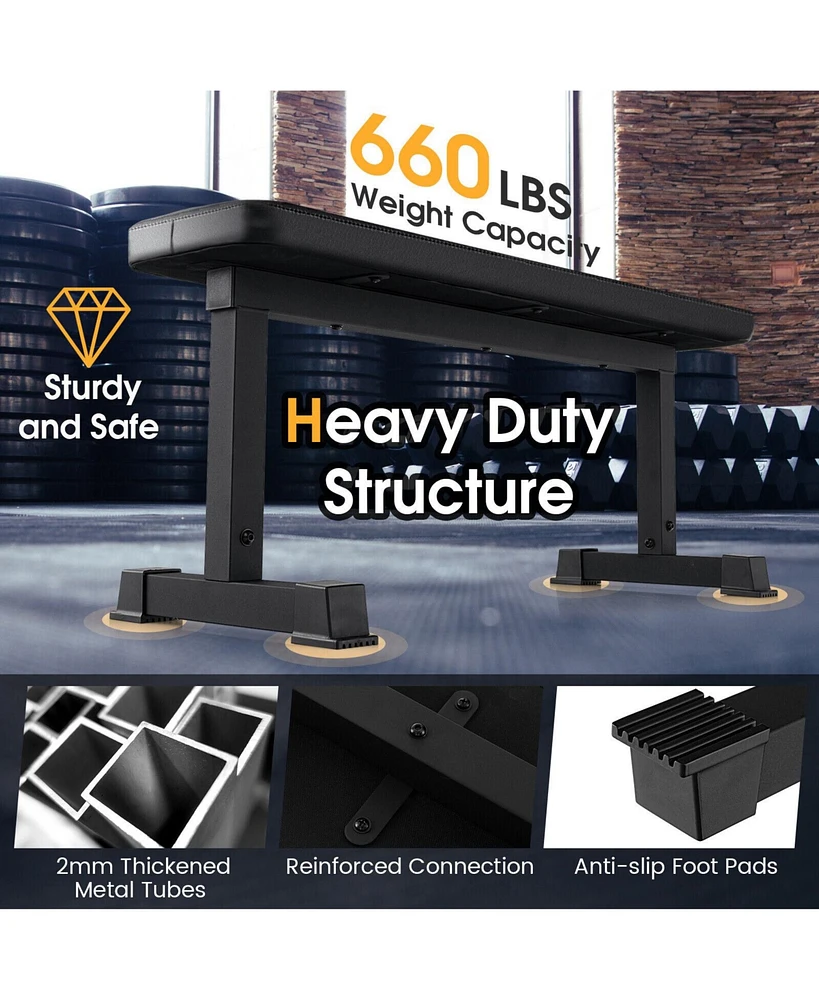 Flat Weight Bench 660 Lbs Heavy Duty Strength Training Bench for Home Gym