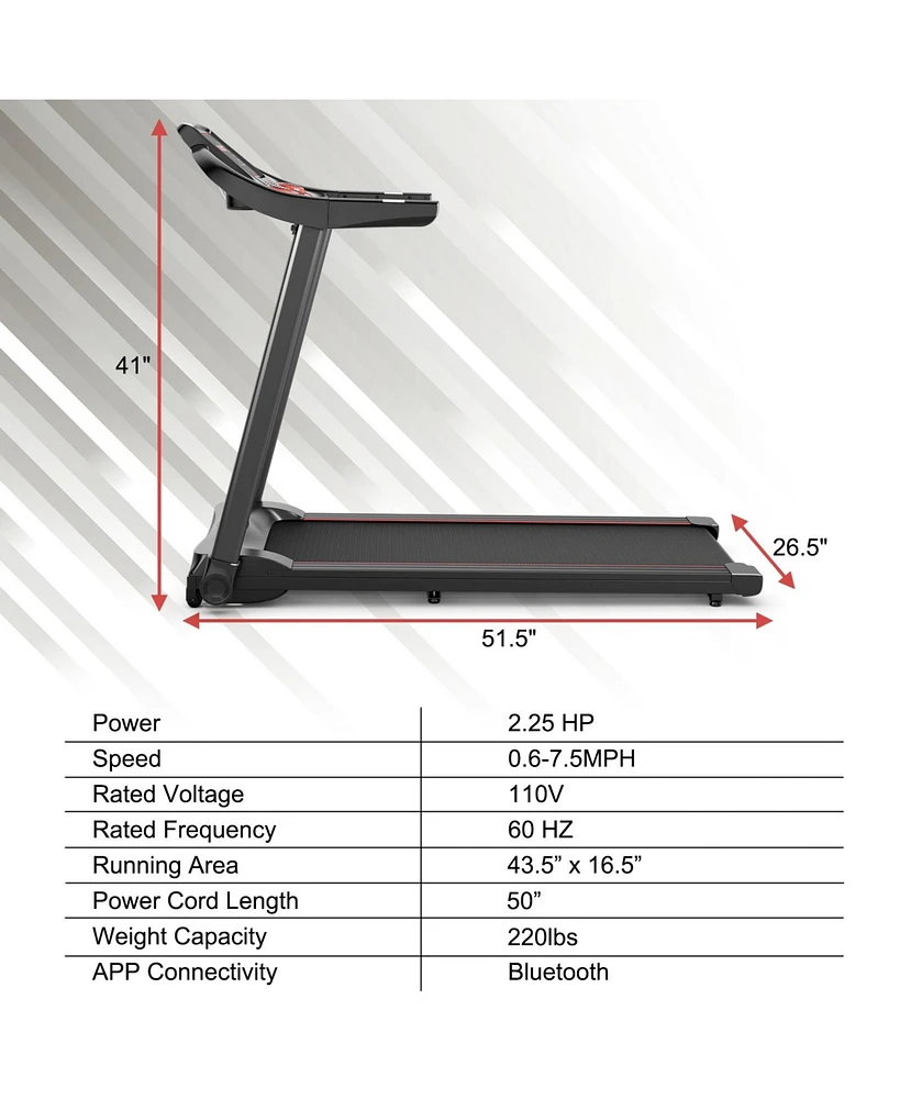 2.25HP Electric Running Machine Treadmill with Speaker and App Control