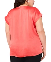 Vince Camuto Plus Size Solid Split-Neck Short-Sleeve Blouse