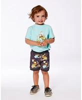 Deux par Deux Baby Boys Two-Piece Top And Short Set Monkey On Navy And Turquoise Moped